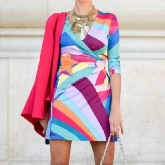 Diane von Furstenberg DVF Diana Wonder Woman Star Multi color Wrap Dress - Picture 1 of 15